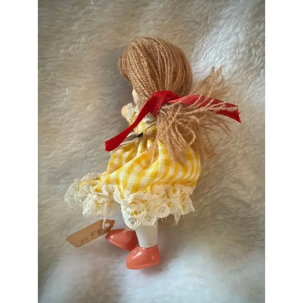 Vintage Clip-On Hugger Doll Made in Korea Yarn Hair Yellow Dress Plush Toy 8